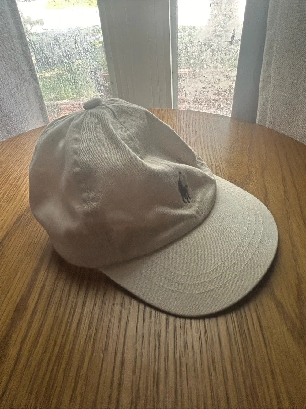 Vintage Polo Ralph Lauren Infant White Cream Hat Cap Navy Pony Elastic Strap